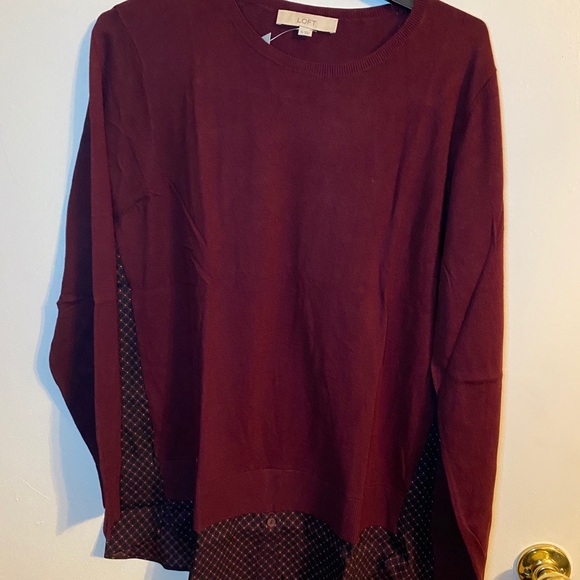 NWT Loft maroon mixed media sweater w navy line XL - Picture 1 of 13